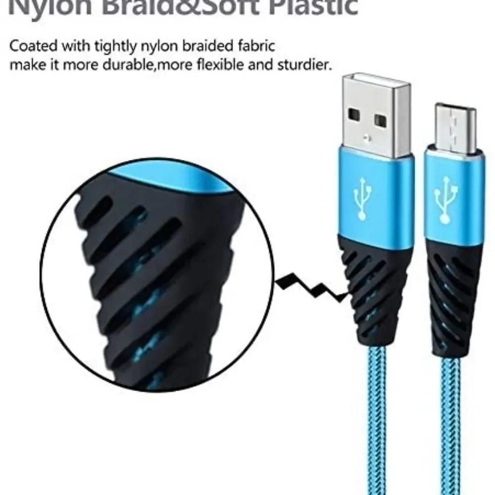 4 Pk MICRO USB Cable 1FT Short Phone Charger Nylon Braided Android NEW